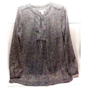 Liz Claiborne Long Sleeve Sheer Lined Tunic Small Keyhole Opening Round Neckline
